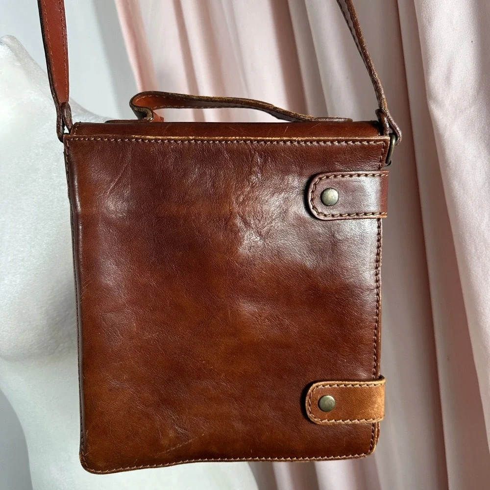 Vintage Genuine Leather Organizer Crossbody Bag Brown Messenger Purse Travel